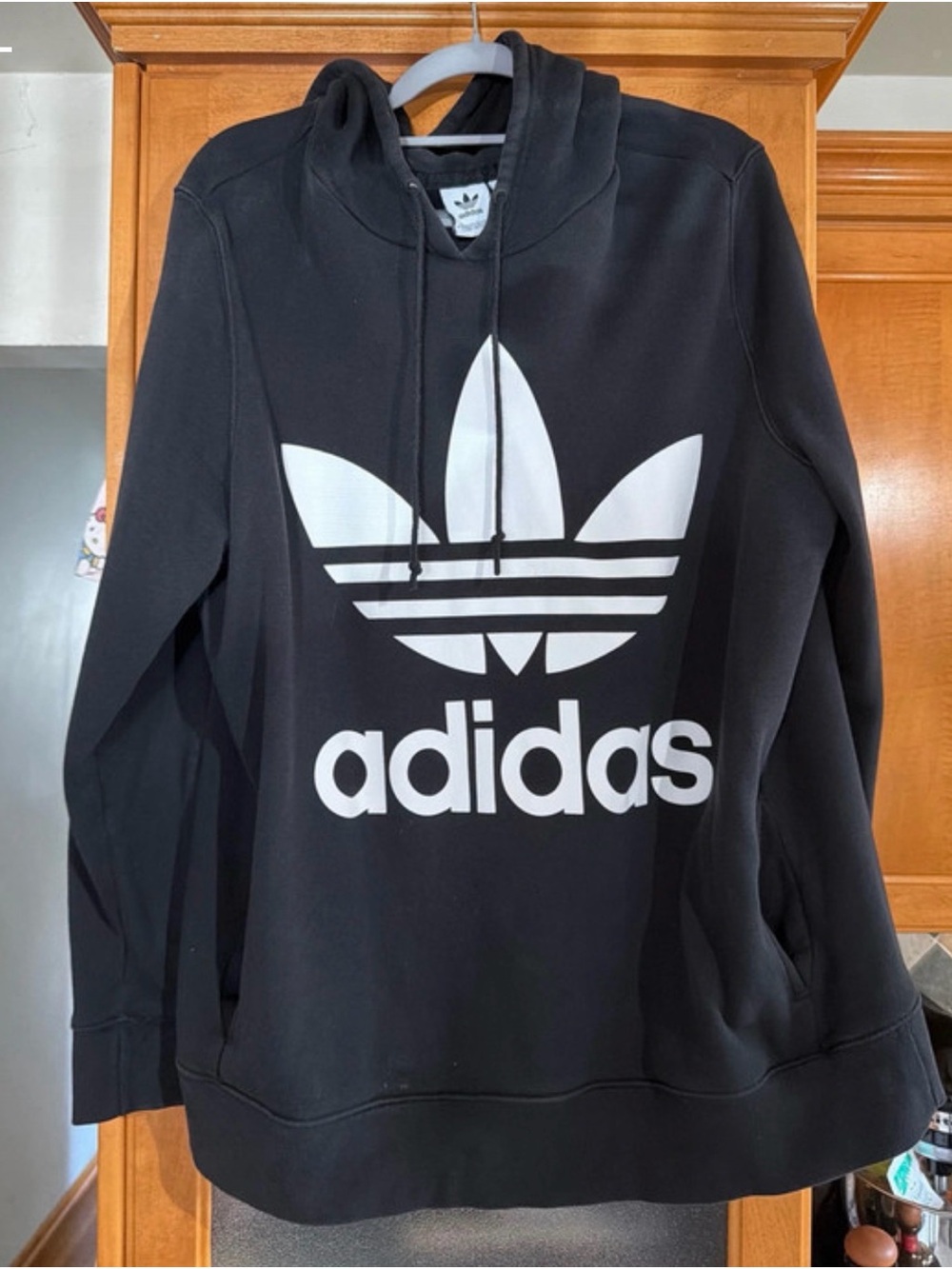 adidas Men’s Black Hoodie with White Trefoil Logo